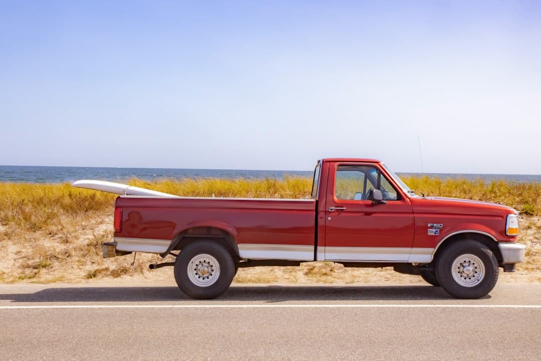 A crew cab pickup truck on the road