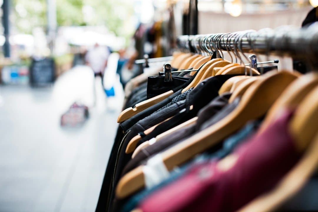 Secondhand clothes hanging on a rack